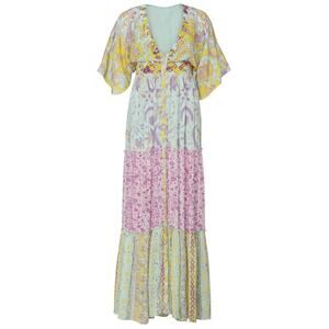 Hemant & Nandita Maxi Dress Women’s Size‎ Medium Green Floral V-Neck Boho Style